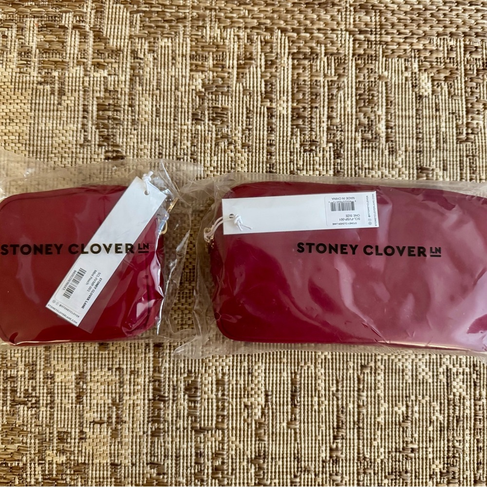 Stoney Clover Lane Mini and Small Burgundy “Wild Plum” Pouch Set NWT
